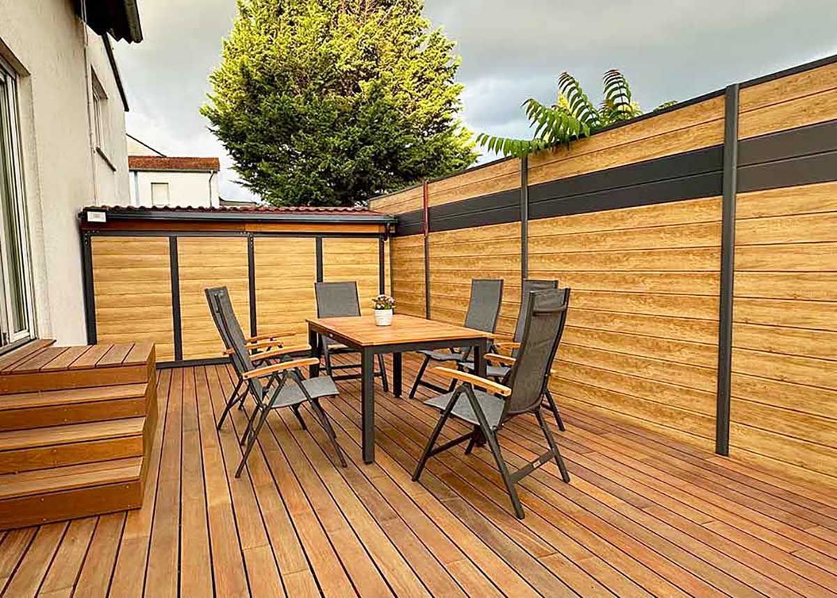 Sichtschutz Terrasse in heller Holzoptik Desert Oak mit Anthrazit