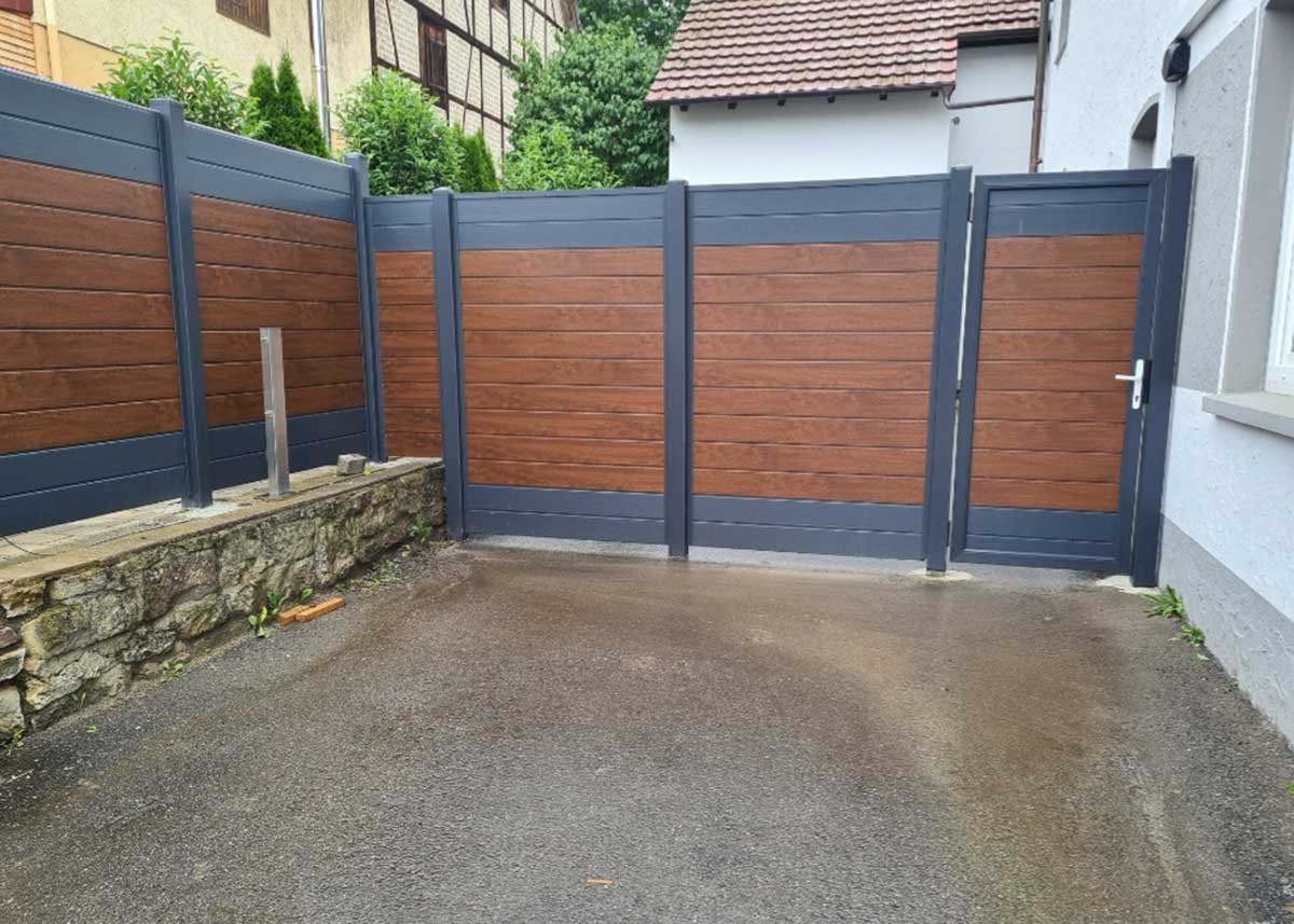 Mülltonnenverkleidung Sichtschutz Mülltonnenplatz Holzoptik Eiche Golden Oak anthrazit PVC