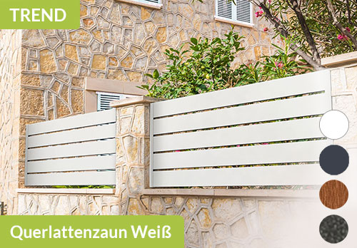 Querlattenzaun aus Qualitäts-Kunststoff in Weiß