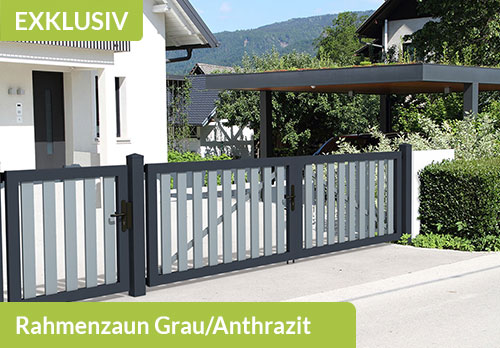Rahmenzaun mit Tor aus Qualitäts-Kunststoff in Grau/Anthrazit