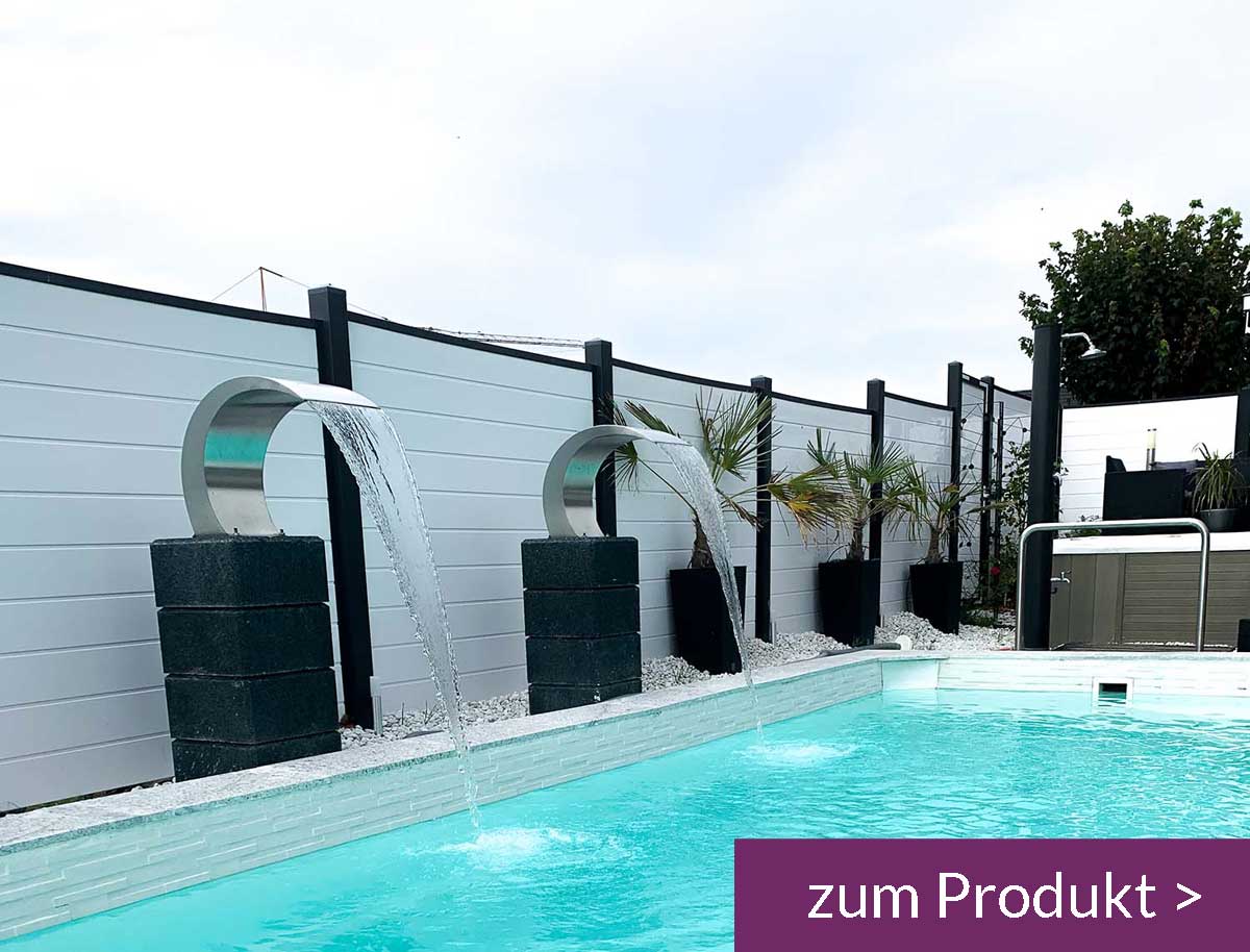 Sichtschutzzaun Weiß Anthrazit an Pool | Garten-Idee