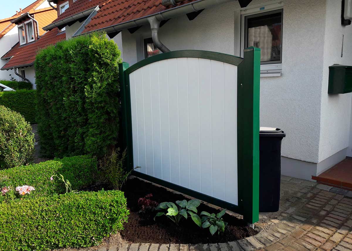 Mülltonnenverkleidung Sichtschutz Mülltonne weiß Grün rund Oberbogen PVC