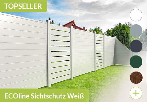 Sichtschutzzaun der Baureihe Ecoline mit Spaltsichtschutz in Weiß aus Kunststoff