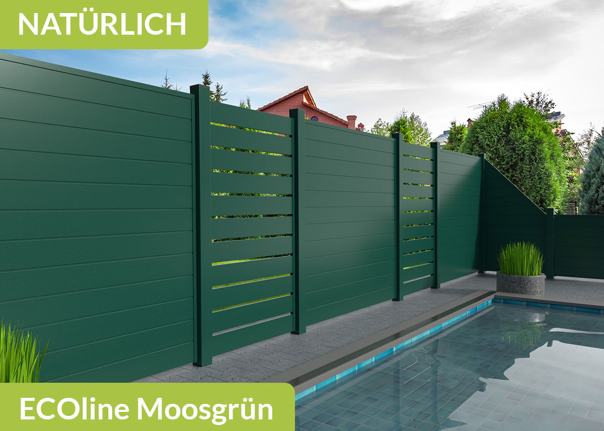 Sichtschutzzaun der Baureihe Ecoline mit Spaltsichtschutz  in Moosgrün aus Kunststoff