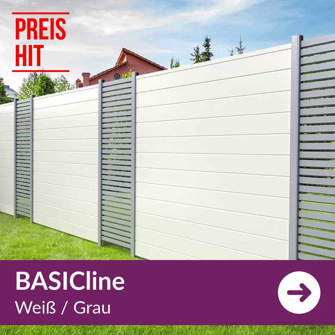 Sichtschutzzaun Kunststoff - BASICline Weiß/Grau