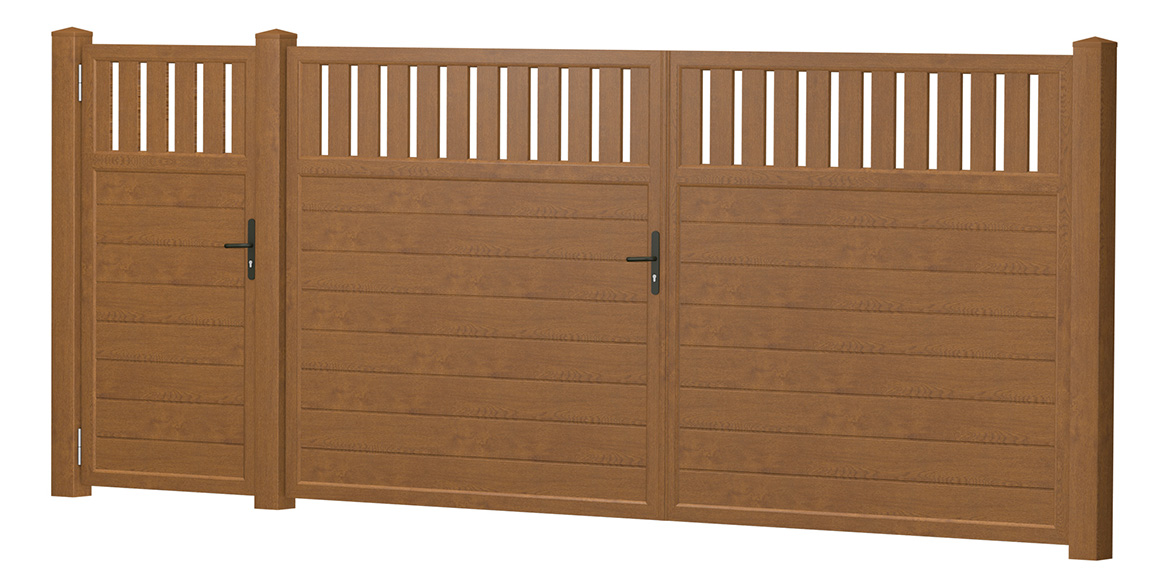 Sichtschutz Designgitter Doppeltor-Tür-Kombi Kunststoff Golden Oak